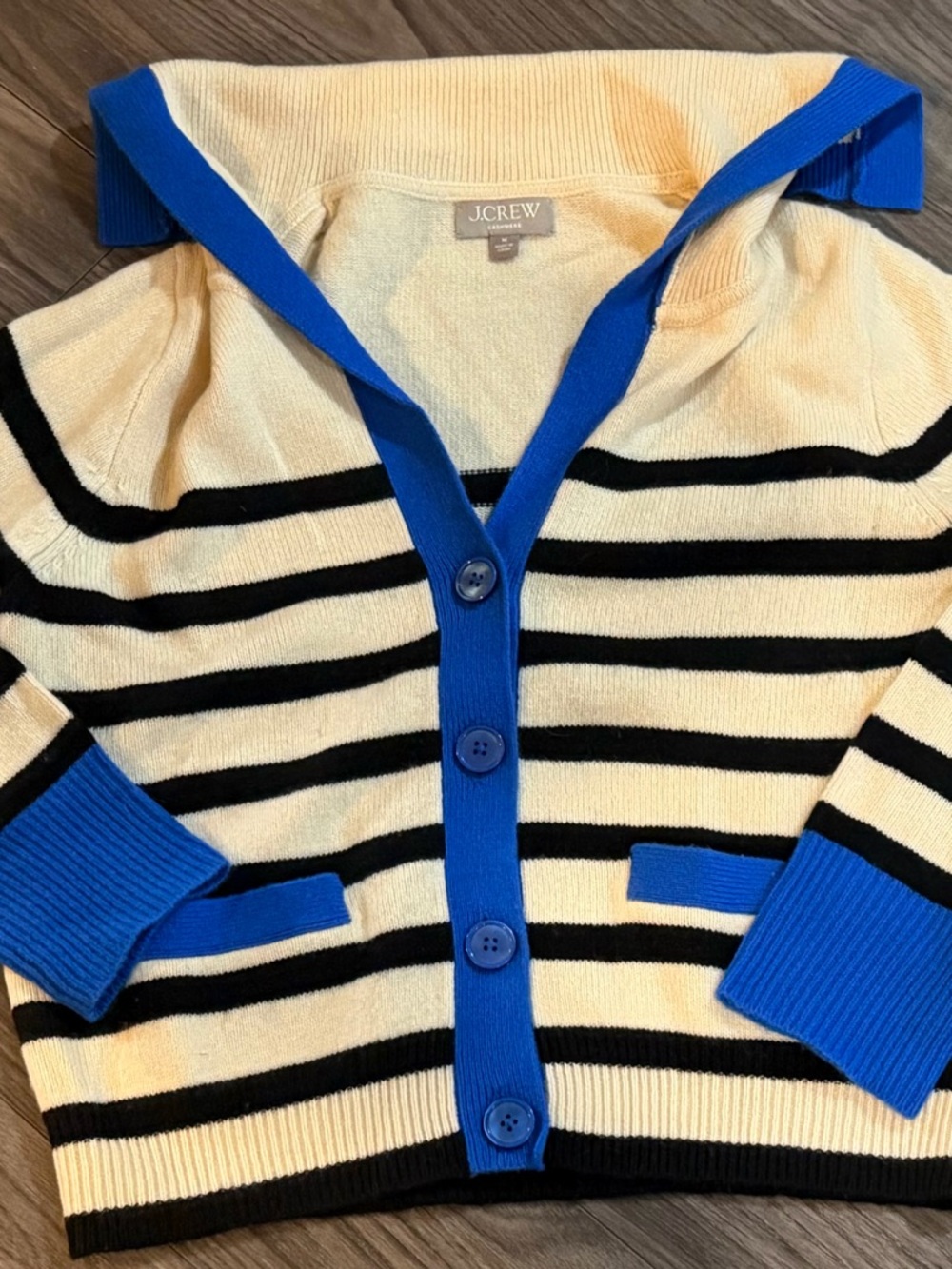 J. Crew Cashmere sailor-collar cardigan sweater in stripe - Picture 3 of 4